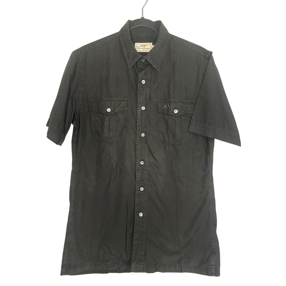 Thomas Burberry Mens Black Short Sleeve Casual Button Down‎ Shirt